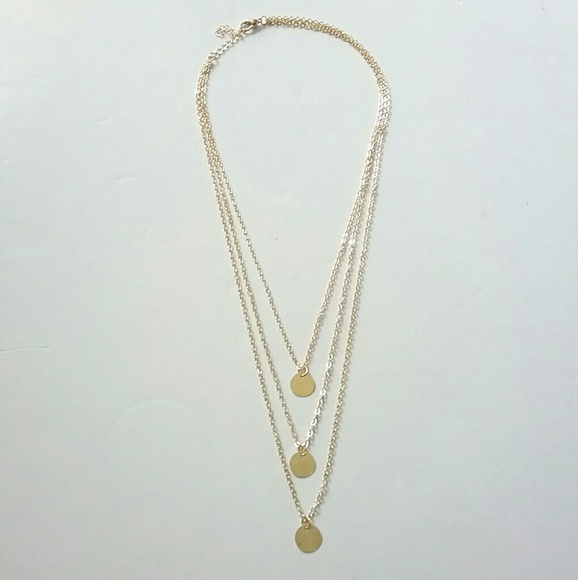 Gold Three Layer Disc Necklace - Picture 6 of 8